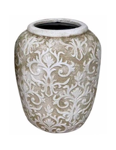 JARRON RESINA 19X19X25 BARROCO RUGOSO CREMA
