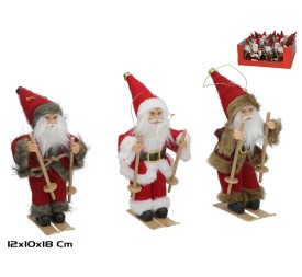 FIGURA PAPA NOEL MINI CON ESQUIS 3 STD. 12X10X18CM ROJO