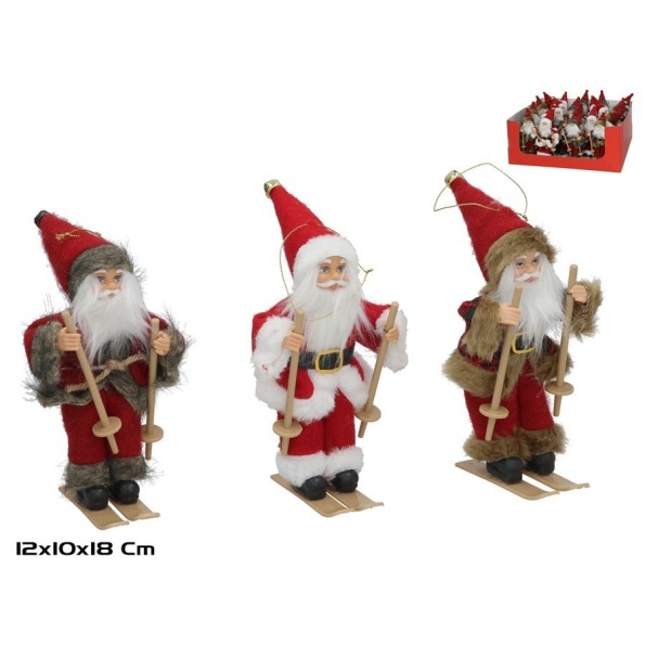 FIGURA PAPA NOEL MINI CON ESQUIS 3 STD. 12X10X18CM ROJO