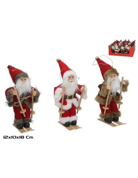 FIGURA PAPA NOEL MINI CON ESQUIS 3 STD. 12X10X18CM ROJO