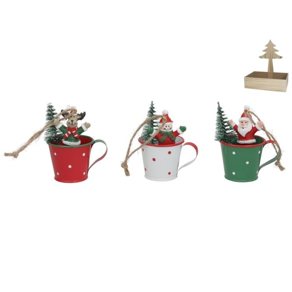 ADORNO COLGANTE TAZA FIGURA XMAS 3STD 6X4,5X7,5CM