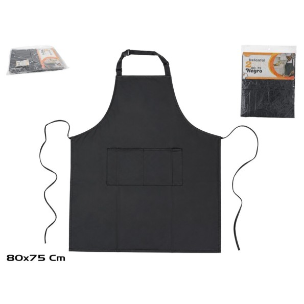 DELANTAL C/2 BOLSILLOS 80X75CM NEGRO