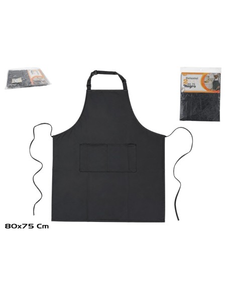 DELANTAL C/2 BOLSILLOS 80X75CM NEGRO