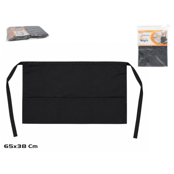 DELANTAL C/3 BOLSILLOS 65X38CM NEGRO