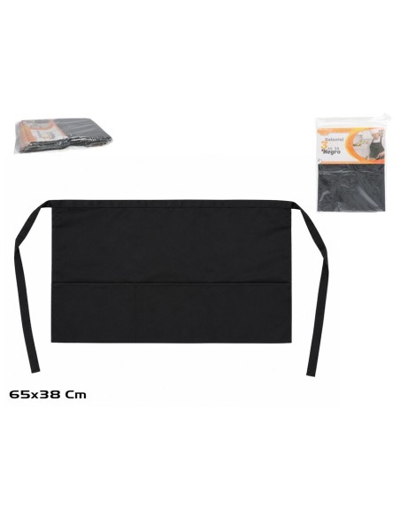 DELANTAL C/3 BOLSILLOS 65X38CM NEGRO