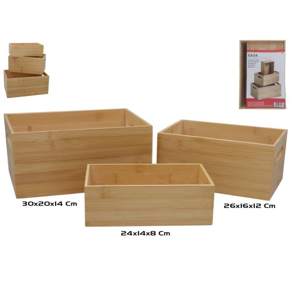 CAJA ALMACENAJE BAMBU X3 30X20X14CM