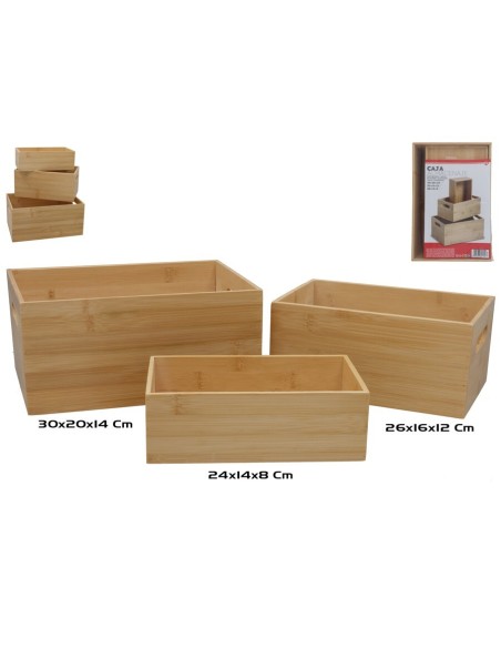 CAJA ALMACENAJE BAMBU X3 30X20X14CM