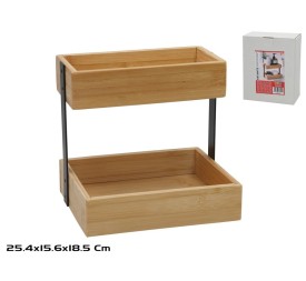 ESTANTE 2 NIVELES BAMBU Y METAL 25.4X15.6X18.5CM