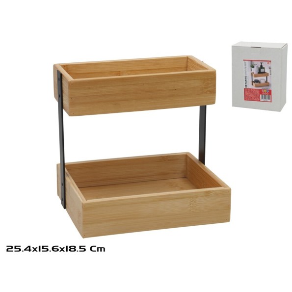 ESTANTE 2 NIVELES BAMBU Y METAL 25.4X15.6X18.5CM