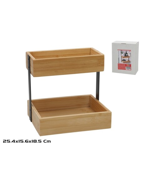 ESTANTE 2 NIVELES BAMBU Y METAL 25.4X15.6X18.5CM