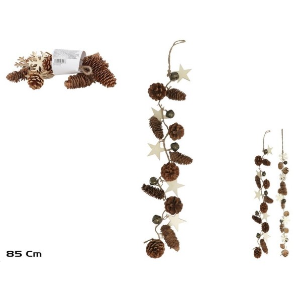 GUIRNALDA PIÑA C/ESTRELLAS 85CM NATURAL