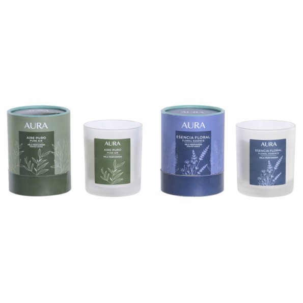 VELA CERA DE SOJA 8X8X10,5 200 GR. AURA 2 SURT.