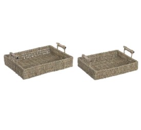 BANDEJA SET 2 SEAGRASS METAL 42X32X13 NATURAL