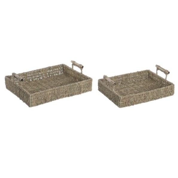 BANDEJA SET 2 SEAGRASS METAL 42X32X13 NATURAL