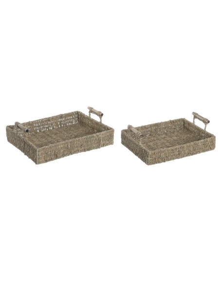 BANDEJA SET 2 SEAGRASS METAL 42X32X13 NATURAL