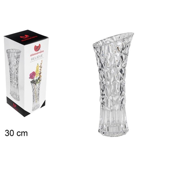 FLORERO VIDRIO RELIEVE 10,5X10,5X30CM