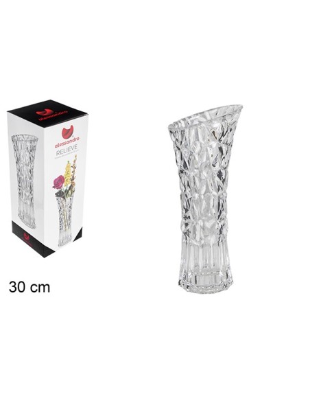 FLORERO VIDRIO RELIEVE 10,5X10,5X30CM