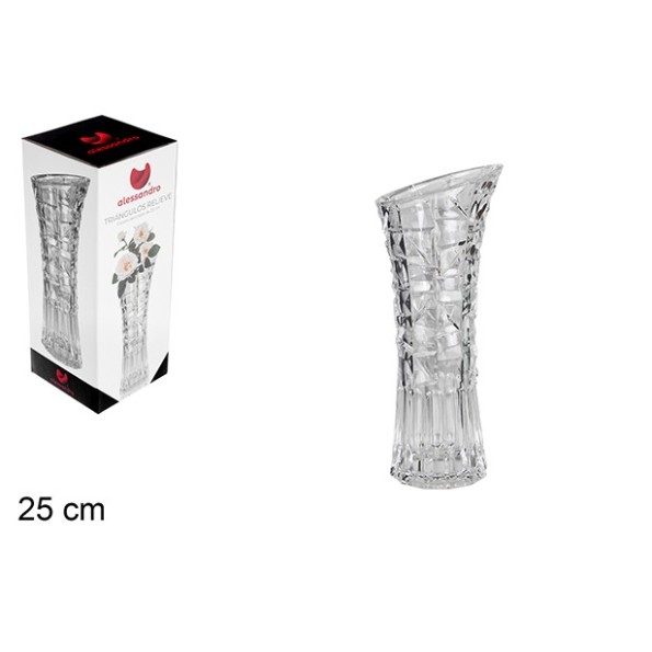 FLORERO CRISTAL TRIANGULOS RELIEVE 25CM