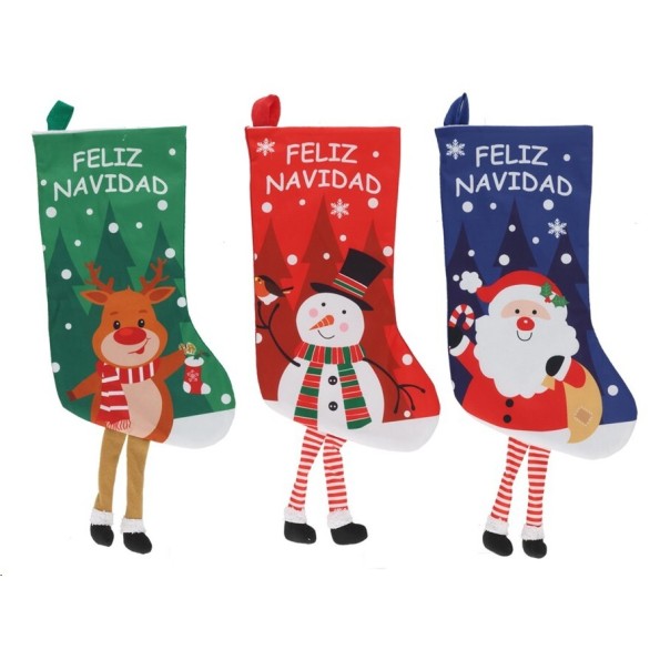 COLGANTE CALCETIN 2D FELIZ NAVIDAD 44X24CM 3STD