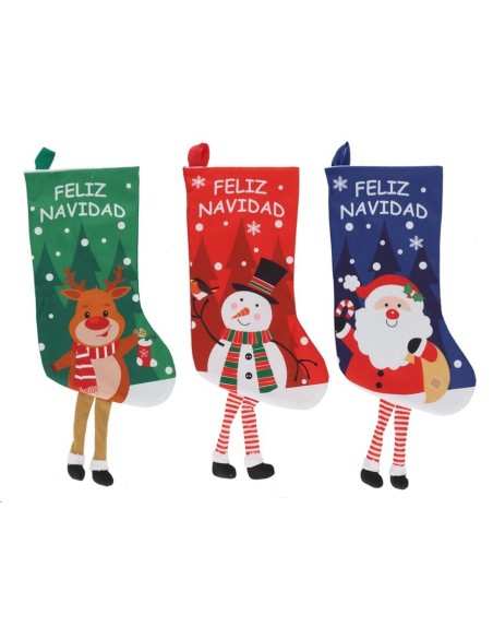 COLGANTE CALCETIN 2D FELIZ NAVIDAD 44X24CM 3STD