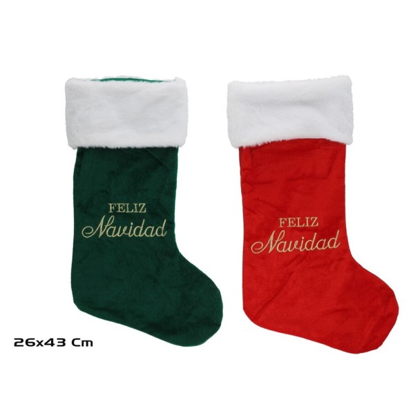 CALCETIN BORDADO FELIZ NAVIDAD 2STD 26X43CM