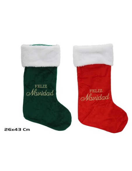 CALCETIN BORDADO FELIZ NAVIDAD 2STD 26X43CM