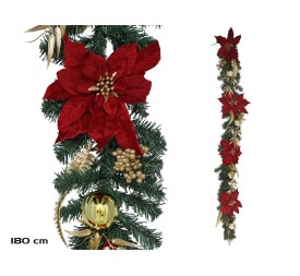 GUIRNALDA FLORES ROJAS Y BAYAS DORADAS 180 CM