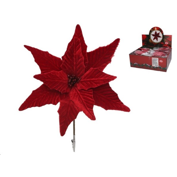 PICK FLOR PONSETIA CON CLIP L34XW29 CM