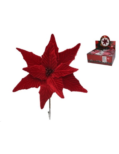 PICK FLOR PONSETIA CON CLIP L34XW29 CM