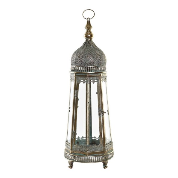 FAROLA METAL CRISTAL 25X25X71 DESGASTADO DORADO