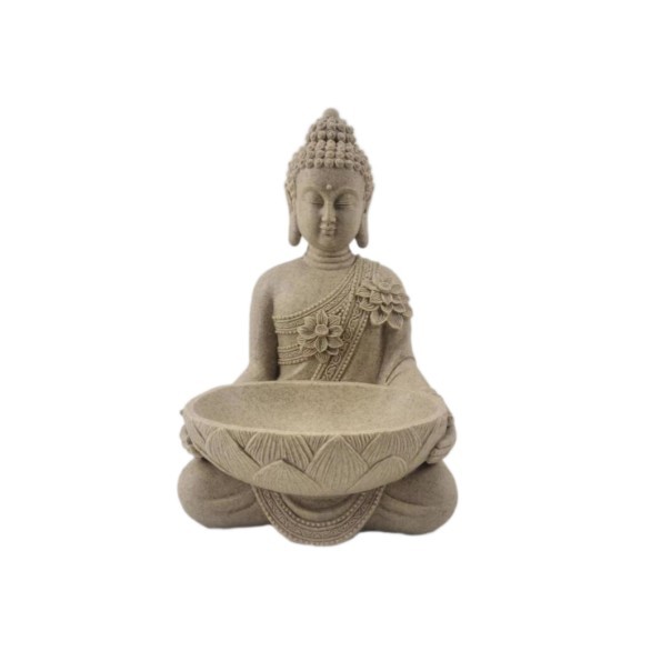 FIGURA RESINA 17.5X16.5X26 BUDA BANDEJA BEIGE