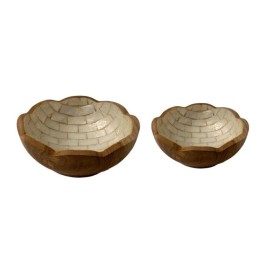 VACIABOLSILLOS SET 2 TECA CAPIZ 18X18X6 BLANCO