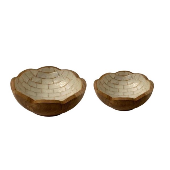 VACIABOLSILLOS SET 2 TECA CAPIZ 18X18X6 BLANCO
