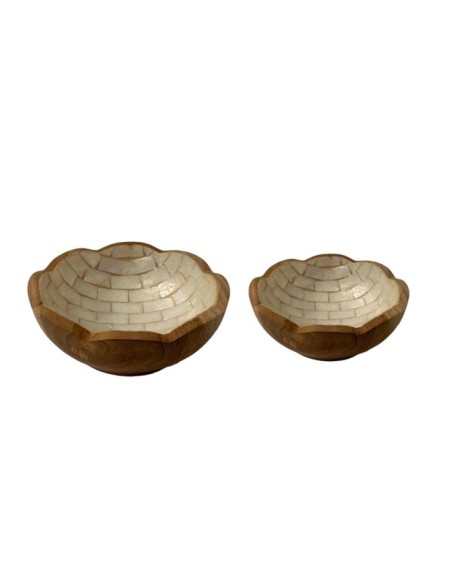 VACIABOLSILLOS SET 2 TECA CAPIZ 18X18X6 BLANCO