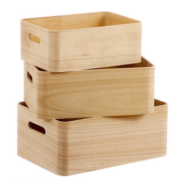 SET 3 CAJAS MADERA NATURAL 37 cm