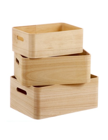 SET 3 CAJAS MADERA NATURAL 37 cm