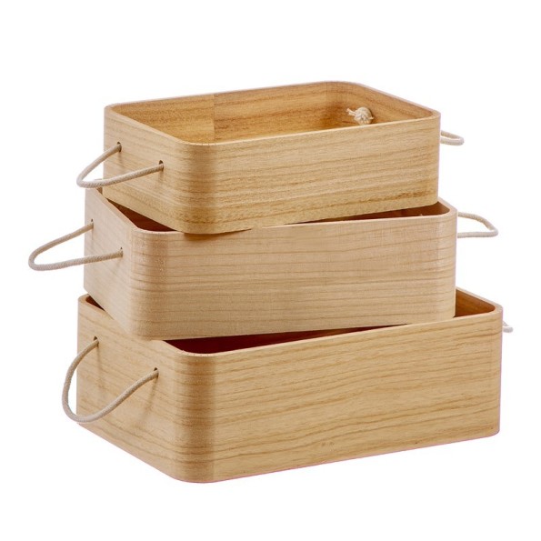 SET 3 CAJAS MADERA NATURAL CON ASA 30 cm