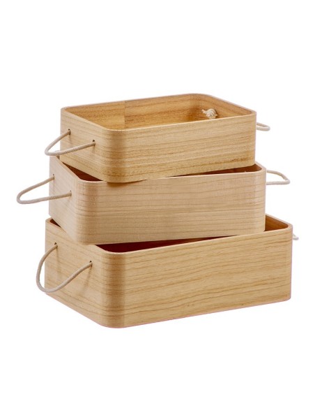 SET 3 CAJAS MADERA NATURAL CON ASA 30 cm