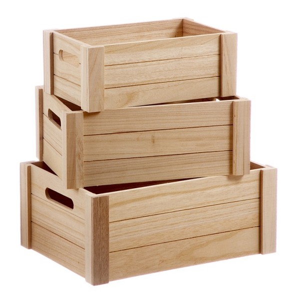 SET 3 CAJAS MADERA NATURAL 36 cm