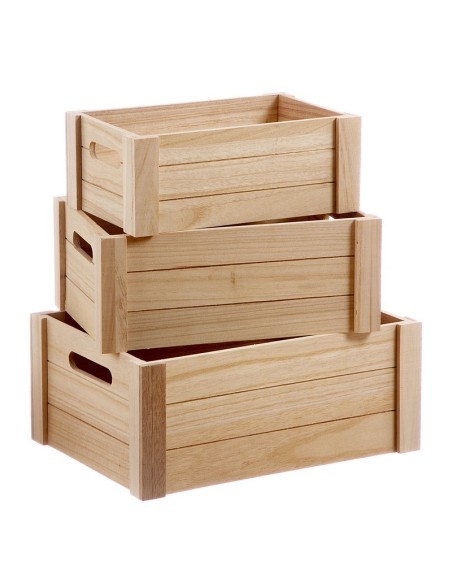 SET 3 CAJAS MADERA NATURAL 36 cm