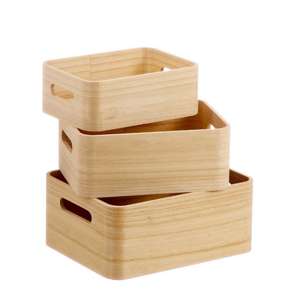 SET 3 CAJAS MADERA NATURAL A 28 cm