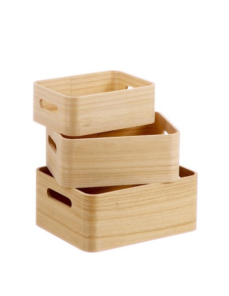 SET 3 CAJAS MADERA NATURAL A 28 cm