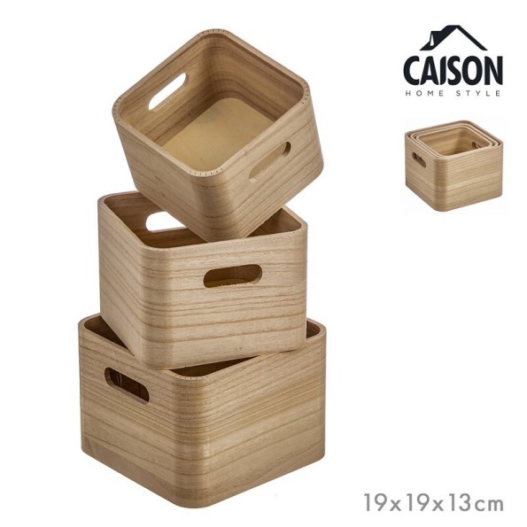 SET 3 CAJAS FRUTERAS MADERA LISA BASIC CUADRADA