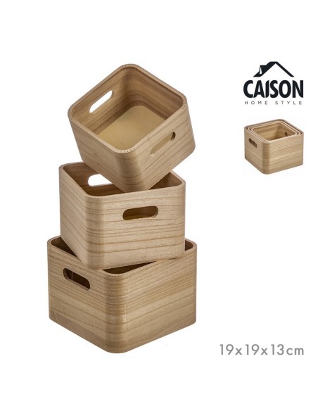 SET 3 CAJAS FRUTERAS MADERA LISA BASIC CUADRADA