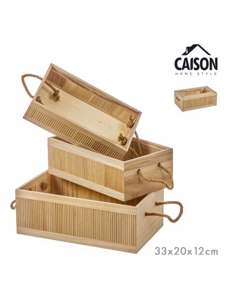 SET 3 CAJAS MADERA FRUTERAS ASAS CUERDA LINE