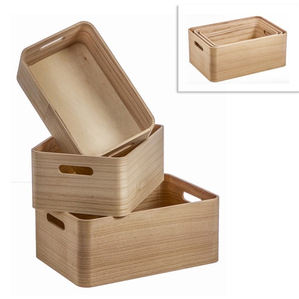 SET 3 CAJAS FRUTERAS MADERA LISA BASIC RECTANGULAR