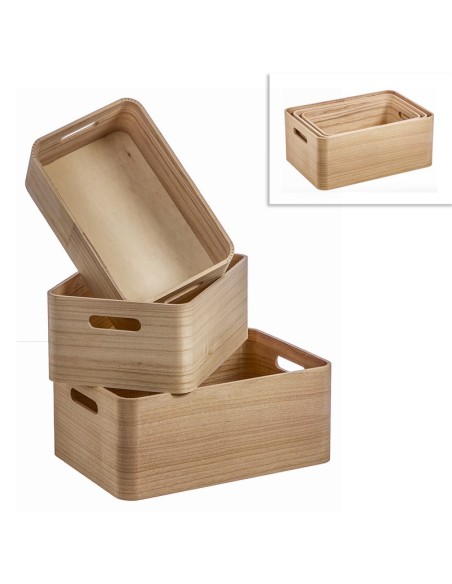 SET 3 CAJAS FRUTERAS MADERA LISA BASIC RECTANGULAR