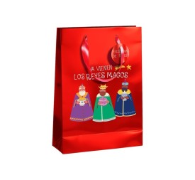 BOLSA METALIZADA PAPEL REYES MAGOS M CON TARJETA COLGANT 26x12x37 cm