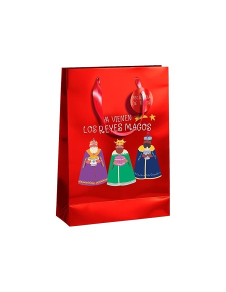 BOLSA METALIZADA PAPEL REYES MAGOS M CON TARJETA COLGANT 26x12x37 cm