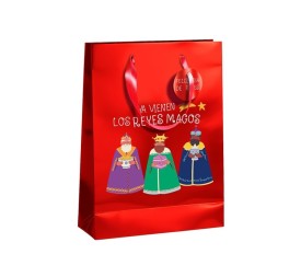 BOLSA METALIZADA PAPEL REYES MAGOS S CON TARJETA COLGANT 24x10x32 cm